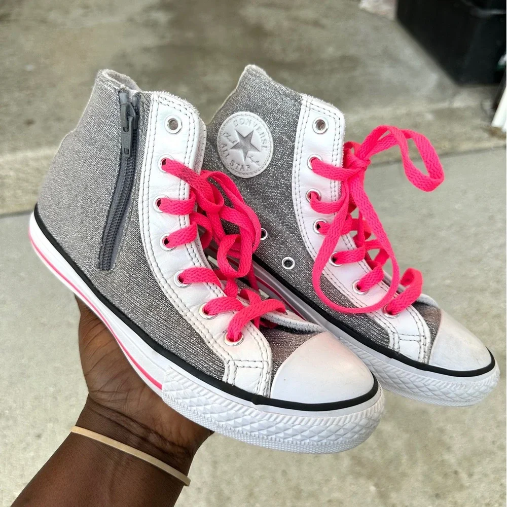 Converse Chuck Taylor All Star Silver Glitter High Top Sneakers Big Kids Size 3